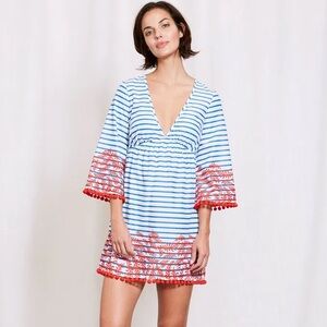 Boden Esmeralda Beach Kaftan - Blue and Red Cotton Striped Swim Cover-Up